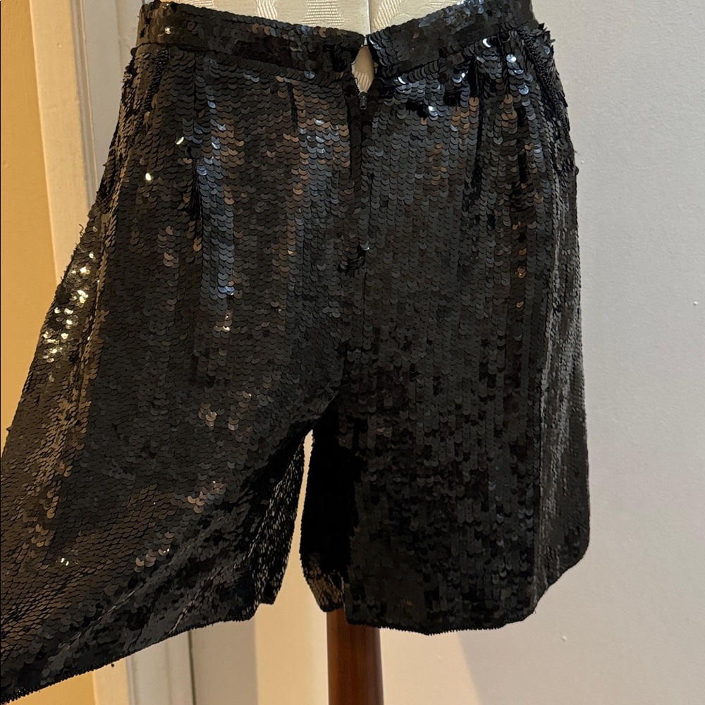 Vintage Silk Shorts Sequins Beaded Black Pockets Lined Zip French Collezioni S